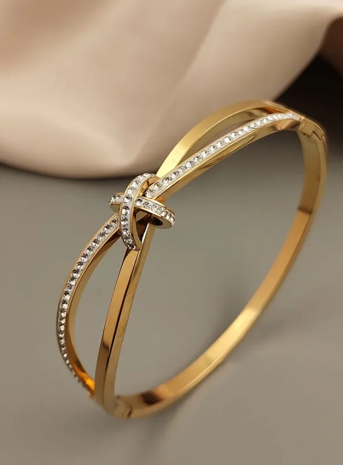 New Bow Zircon Gold Plated Stainless Steel Bracelet