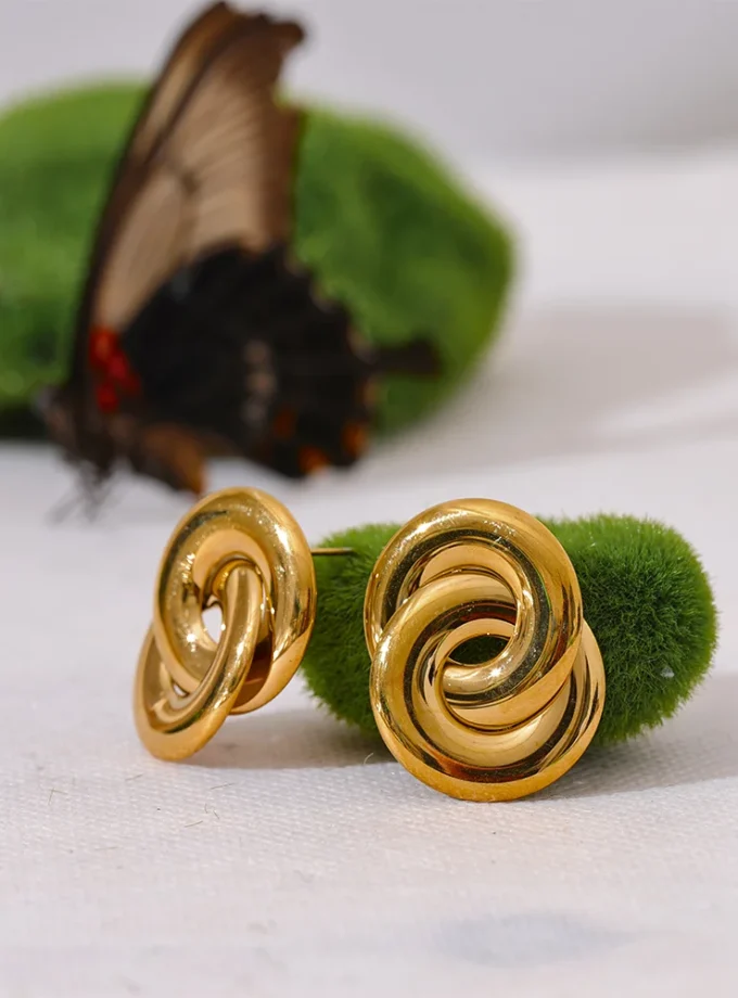 Round Double Circle Stud Earrings